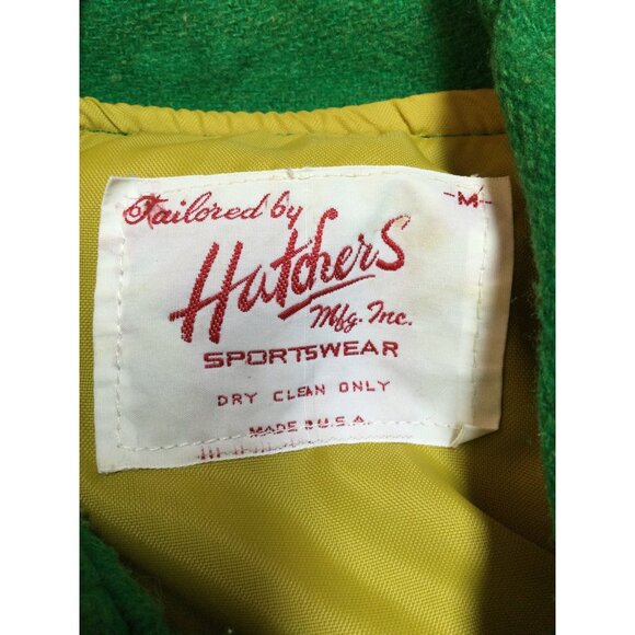 Vintage Hutchers Mens Letterman Jacket Sz M Green Yellow Wool Blend Band C Patch - Picture 5 of 13